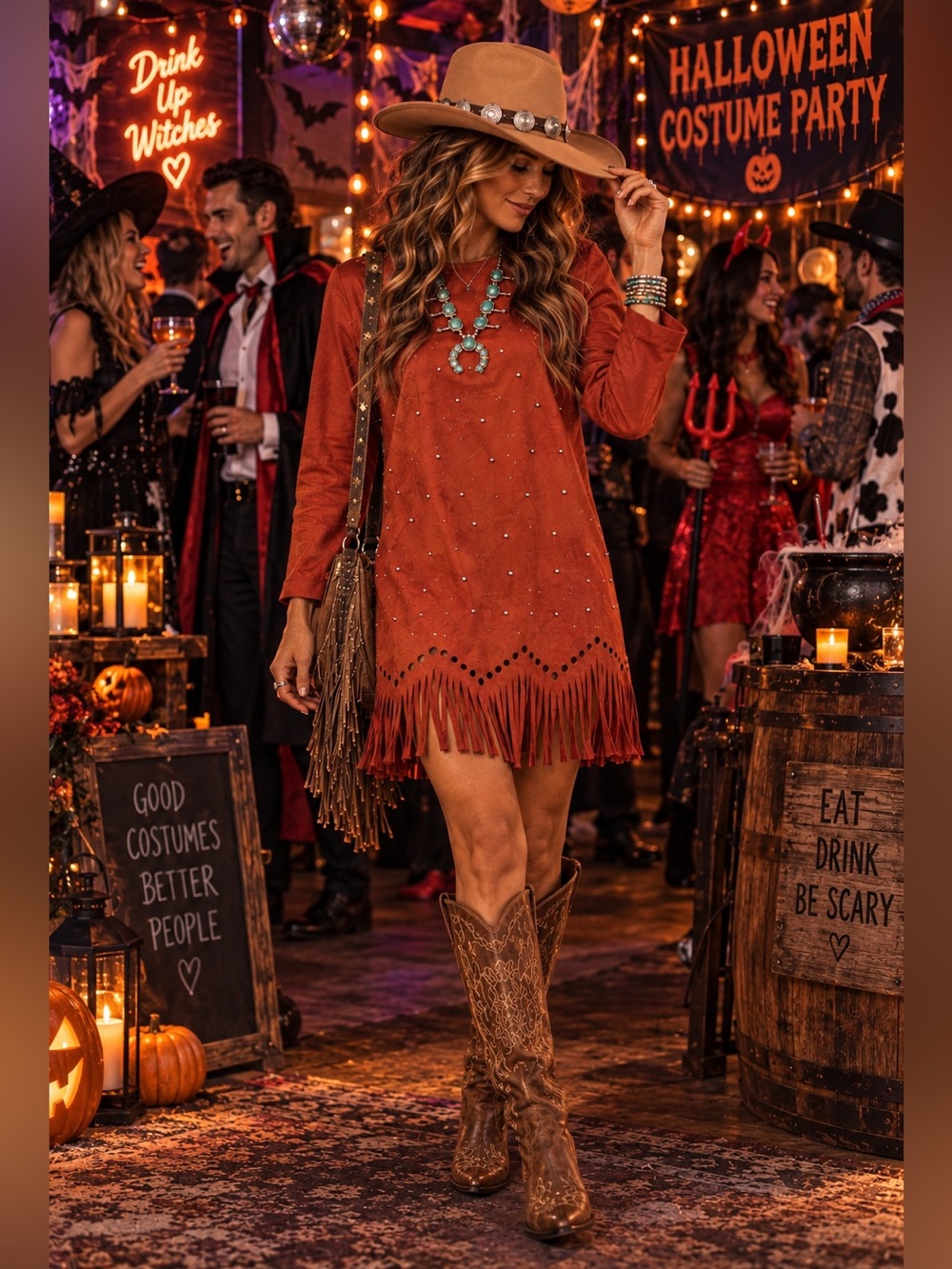 NWT Neslay Design Fringe Cowgirl Dress Terracotta L